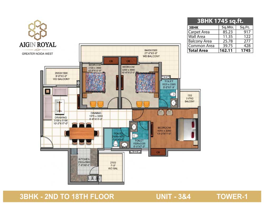 aig royal 3bhk flats floor plan